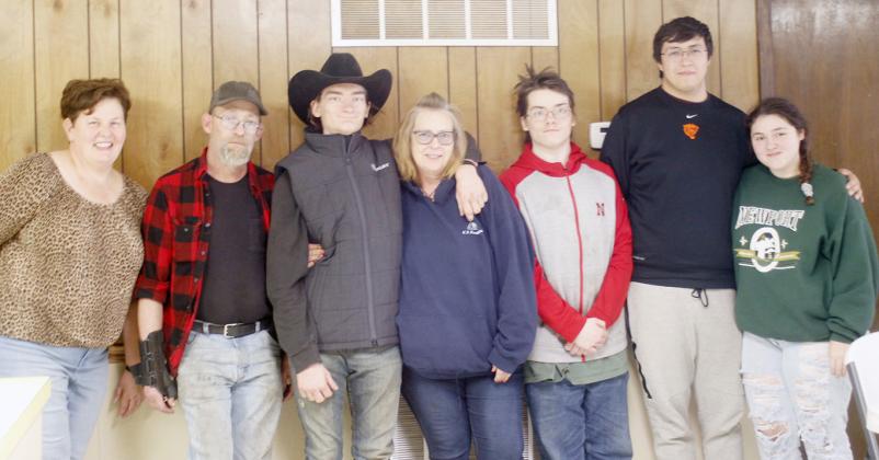A SENDOFF FOR CALEB WERMAN as he heads off for Job Corps training was well attended. Among those who showed their support were, from the left: Bobbi Gottula, Caleb’s dad Bill Werman, his aunt Brenda Werman, brother Cameron Werman, Cody Hazen, and Sierra McClintock.