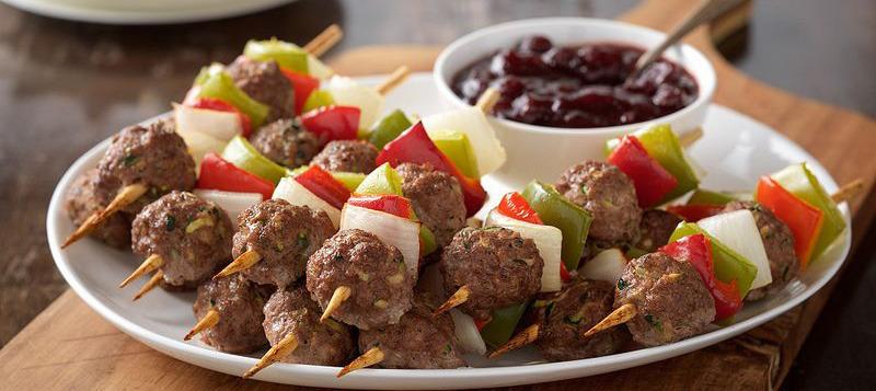 Holiday Mini Beef Meatball Skewers With Cranberry Barbecue Sauce