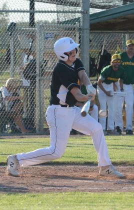 RYAN BOHLING collects a hit for the Tecumseh Junior American Legion baseball team Tuesday night, June 23. Tecumseh took part in the Southeast Nebraska Baseball Conference tournament during the last full week of June.