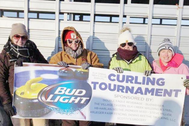 SECOND PLACE IN THE MIXED DIVISION of the Curling Tournament went to the team of, from the left: Reba Burgett, Becky Plager, Kim Beethe, and Olivia Little.
