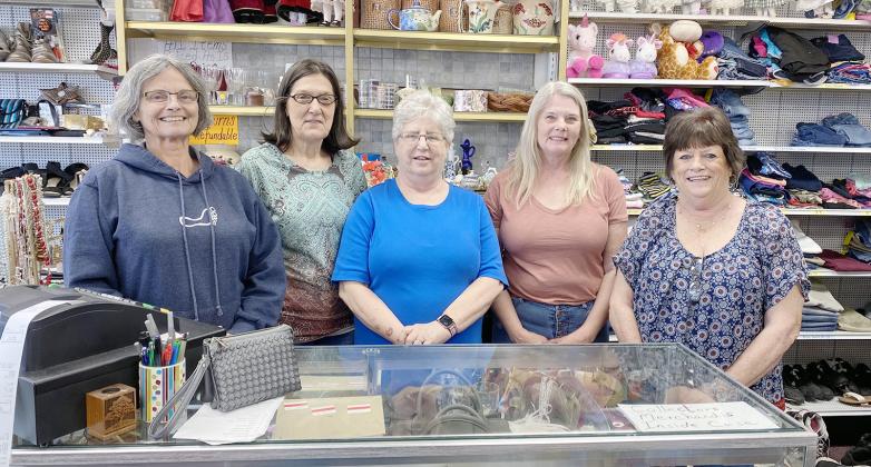 FOR NATIONAL VOLUNTEER WEEK, April 21 - 27, 2024, L. Marie’s thrift shop in Tecumseh recognized the volunteers who have worked to keep the shop open. From the left are: Jennett Robinson, Janet Schultz, Beth Giesbrecht, Tami Nielsen, and Lois Kage. Not pictured are: LuAnn Carmine, Reese Badertscher, Sophia Schmidt, and the late Joyce Badertscher.