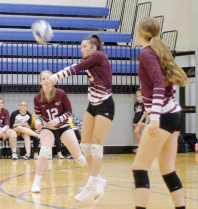 STERLING’S ELLA WINGERT was a key player in the digs category throughout the Pioneer Conference volleyball tournament. She totaled 14 digs in the Lady Jets’ game against Falls City Sacred Heart alone.