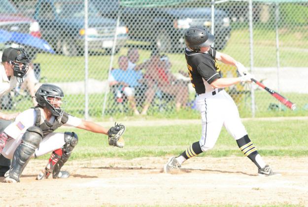 ANDREW RICHARDSON gets a three-base hit for the Tecumseh American Legion Juniors against Auburn. Richardson scored twice, driving in a run also drawing a walk.